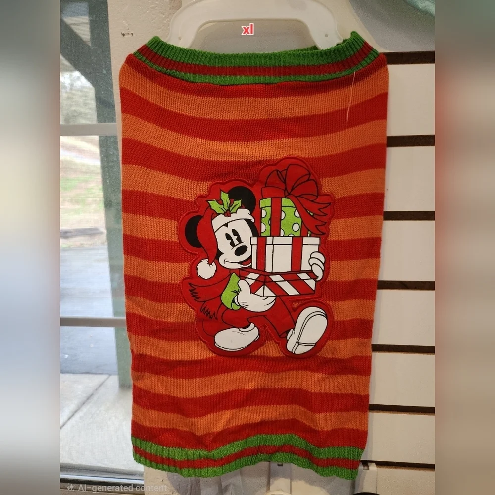Disney Mickey Mouse Striped Red and Orange Dog Christmas Sweater